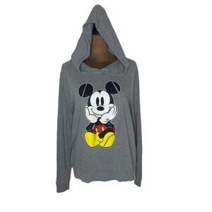 Vtg Mickey Mouse Jerry Leigh Disney 2 Sided Gray Sweatshirt Hoodie 90s Junior XL